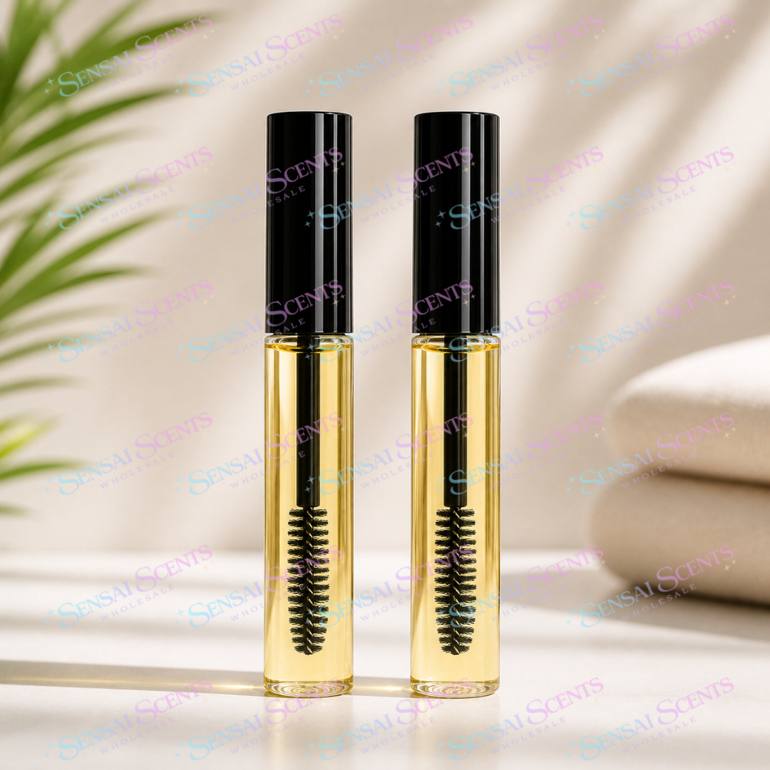 lash and brow serum oil with applicator, conditioning oil blend with castor oil and rosemary oil